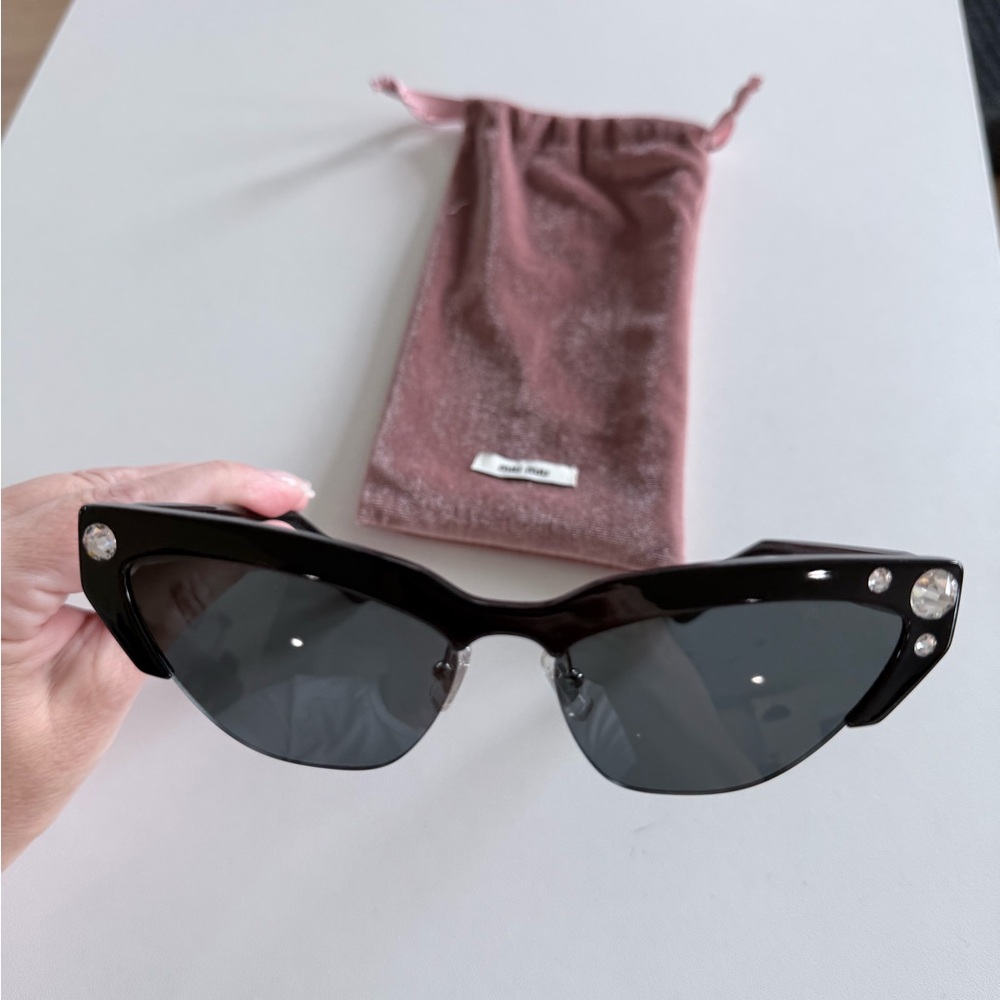 Miu Miu Black Cat-Eye Sunglasses with Crystal Accents